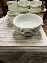 Lot Of Green Crazy Daisy! 6- Corelle Cereal Bowls 6.25&quot; &amp; 7- Pyrex Coffee Mugs - £52.57 GBP