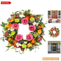 Artificial Spring Summer Wreath for Front Door 22 Inch Colorful Floral D... - $57.37