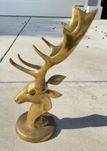 Vintage Brass Deer Stag Bust Antler 23&quot; Statue Mid Century Hollywood Regency BIG - £393.38 GBP