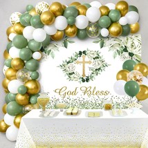 Baptism Decorations For Boys Bautizo Party Decorations Sage Green Balloons Garla - £31.35 GBP