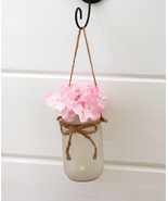 NEW Pink Hydrangea Mason Jar Wall Sconce w/ fairy lights frosted glass, ... - £5.46 GBP