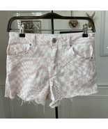 RSQ Pink White Psychedelic Grid Cutoff Denim Shorts 25 - €14,21 EUR