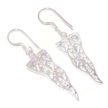 Filigree Designed 925 Silver Overlay Handmade Modern Artisan Drop Dangle... - $8.95