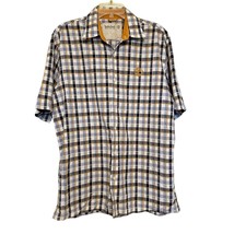 Timberland Mens Shirt Multicolor Large Plaid Button Up Short Sleeve Logo... - $14.84