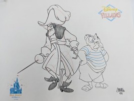 Disney Captain Hook &amp; Mr. Smee Character Sketch of The Month WDW 1999 w/COA - £53.16 GBP