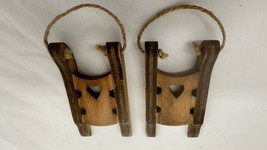 2 Wooden Wood Small Sleighs Sleigh Christmas Holiday Ornaments 4&quot; ByMera... - $144.86 MXN