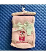 Vintage Y2K Baby Girl Pink Fluffy Blanket Embroidered Puppy With Pink Ha... - $43.95 CAD