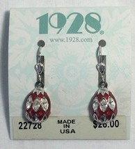 1928 Jewelry Enamel Red Egg Shaped Earrings w Clear Crystal Dangle New o... - $19.95