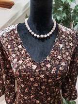 CeCe Womens Brown Floral Velvet V Neck 3/4 Sleeve Knee Length Dress Size... - $65.00