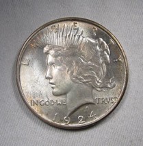 1924 Silver Peace Dollar UNC Coin AN390 - $58.41