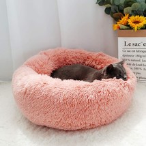Round Plush Donut Pet Bed Warm Fur Cuddler Dog Cat Cushion Bed Calming Bed Non-S - £35.17 GBP