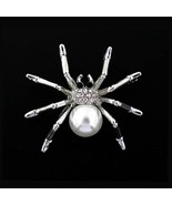 SPIDER BROOCH 1.75&quot; Pin White Faux Pearl Sparkling Crystal Rhinestone Ha... - $127.95 MXN