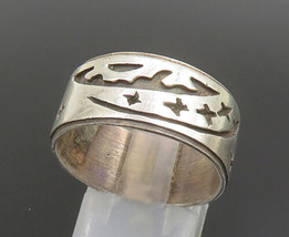 925 Silver - Vintage Carved Shooting Stars Scenery Band Ring Sz 10 - RG25140 - £29.30 GBP