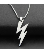 STAINLESS STEEL LIGHTNING BOLT NECKLACE 316L Metal Pendant 70cm Ball Cha... - $6.95