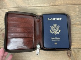 Tumi Brown Leather Zip Around Case Holds 5 Cards, Passport, or Palm Pilo... - $49.49