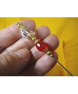 (U-64-E) faceted clear + Orange red glass gold tone hatpin Pin hat pins ... - £8.17 GBP