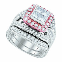 14k White Gold Princess Diamond Bridal Wedding Ring Band Set 2-7/8 Ctw - £3,410.19 GBP