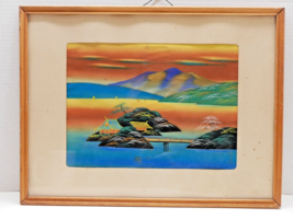 Colorful Vintage Silk Painting Mountain Bridge Signed - £19.74 GBP