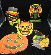 5 Vtg 1973 Beistle Halloween Die Cut Out Owl Witch Jack O Lantern Skull ... - $34.64