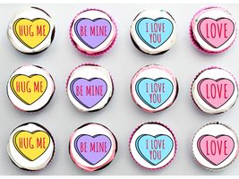 Twelve 2&quot; Valentine&#39;s Day Conversation Hearts Cupcake Toppers Themed Bir... - £13.05 GBP