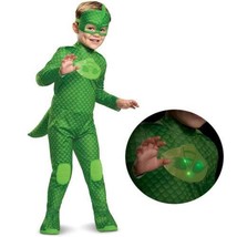 Boys Gekko PJ Masks Light Up Green Jumpsuit Mask 3 Pc Halloween Costume-sz 3/4T - £23.36 GBP