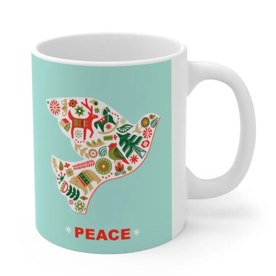 Christmas Dove Peace Coffee Mug, ceramic, 11 oz, festive, holidays XMAS,... - £16.18 GBP