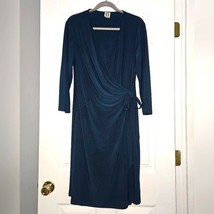 Anne Klein womens teal 3/4 length sleeve dress size 16 low v-neck - $23.38