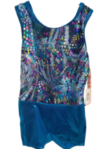 Body Wrappers Gymnastics Keyhold Biketard Blue Multi Girl&#39;s Size 4-6 NEW - $19.85 CAD