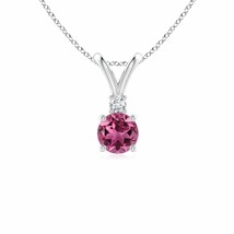 ANGARA 5mm Natural Pink Tourmaline Solitaire Pendant with Diamond in Silver - £153.86 GBP+