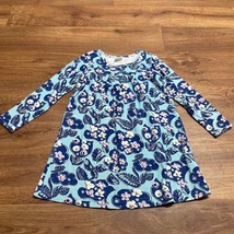 Hanna Andersson Girls Blue Purple Floral Long Sleeve Cotton Dress Size 5/110cm - £22.15 GBP