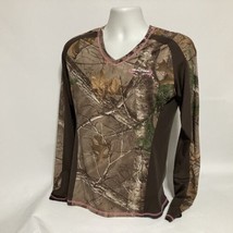 RealTree Women&#39;s Brown Camo Camouflage Long Sleeve V-Neck Stretch T-Shir... - £10.53 GBP