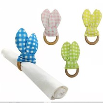 Set Of 4 Easter Napkin Rings(3.5X5&quot;)Colorful Spring Gingham Plaid Bunny Ears Hfh - £25.18 GBP