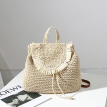 New straw woven backpack leisure tassel straw bag woven bag female ins with the  - £69.46 GBP