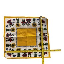 Vintage Kolf Austria FolkLore Folk Art Linen Table Napkin Yellow 11&quot; Hanky  - £18.45 GBP