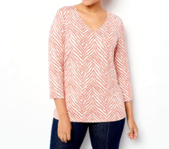 Susan Graver Weekend Printed Cool Touch 3/4 Sleeve Top- CORAL, XL - £23.34 GBP