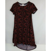 Lularoe Carly Pocket Dress Black With Burnt Sienna Orange Floral Design Size XXS - £8.52 GBP
