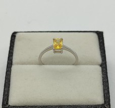 925 silver 5Ct Cushion cut yellow Citrine handmade 14K White Gold Plated Ring - £44.23 GBP