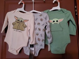 3 pk Disney Star Wars 6-9 mo Mandalorian Baby Yoda Long-Sleeve Bodysuits New - $9.90