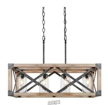 Mari 4-Light Aged Wood and Rusty Black Metal Island Chandelier with Clear Glass - £209.31 GBP