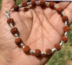 Natural RUDRAKSHA Rudraksh 5 Mukhi 5 Face Bracelet 925 sterling silver 8... - £22.44 GBP