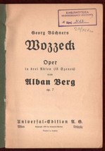 Wozzeck Opera Libretto Berg Alban 1923 Georg Buchner Woyzeck - £82.80 GBP