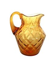 Vintage amber art glass optic diamond pattern creamer pitcher w/ applied... - $19.99