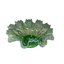 Vintage Dugan Green Opalescent Keyhole Bowl with Crimped and Ruffled Edge - $49.50