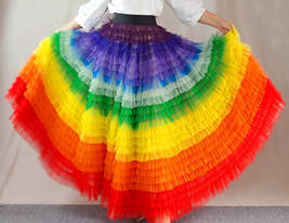 Rainbow Tutu Maxi Skirt Outfit Women Custom Plus Size Multicolored Holiday Skirt image 7