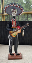 Tall Metal Black Skeleton Mariachi Band Guitar Player Day of the Dead Fi... - $34.99