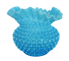 Vintage Fenton blue hobnail ruffled edge bulb vase opalescent - £31.96 GBP