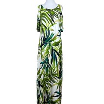 Chicos 2 Maxi Dress Large Green Tropical Cold Shoulder Short Sleeve Palm... - £35.95 GBP