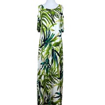 Chicos 2 Maxi Dress Large Green Tropical Cold Shoulder Short Sleeve Palm Leaf - £36.17 GBP