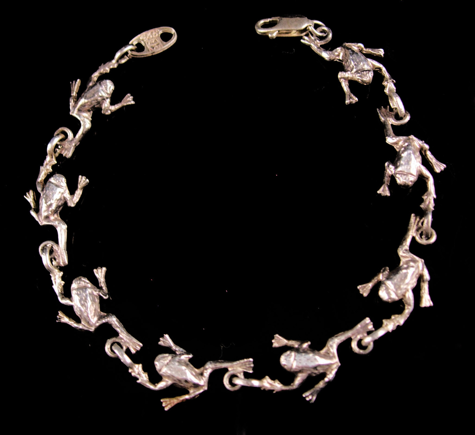 Primary image for 8" Kiss a FROG sterling bracelet - Vintage signed jewelry - fairytale Toad - whi