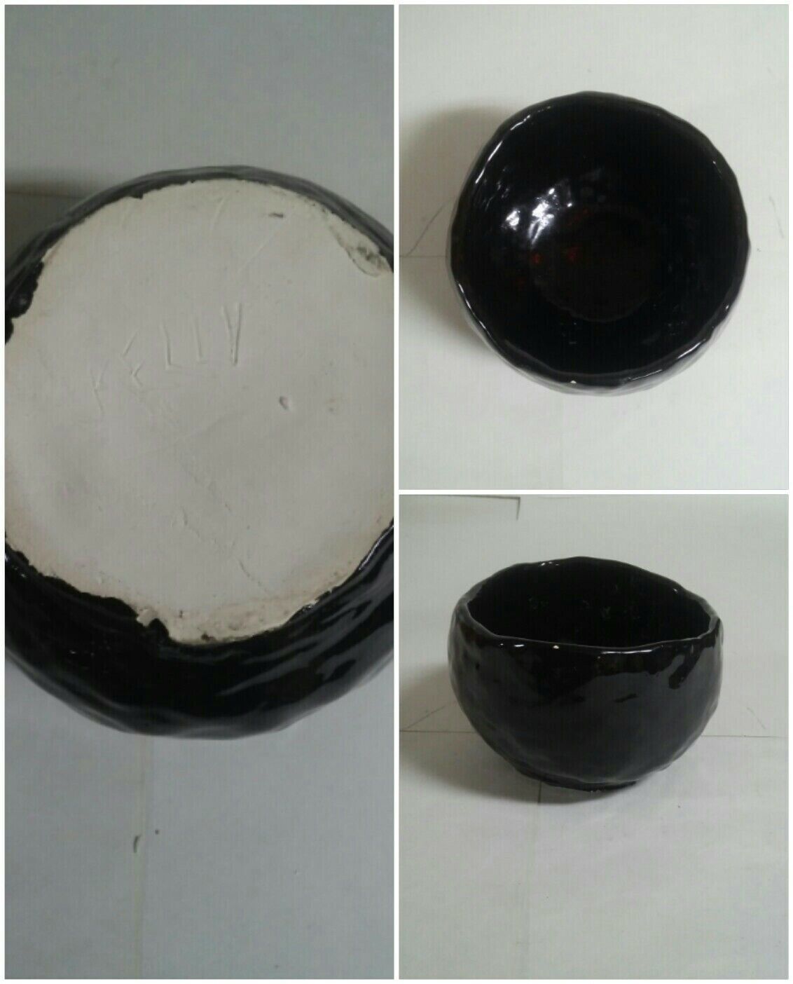 Funky Black Vintage Pottery Clay Bowl Hand Made - $14.99